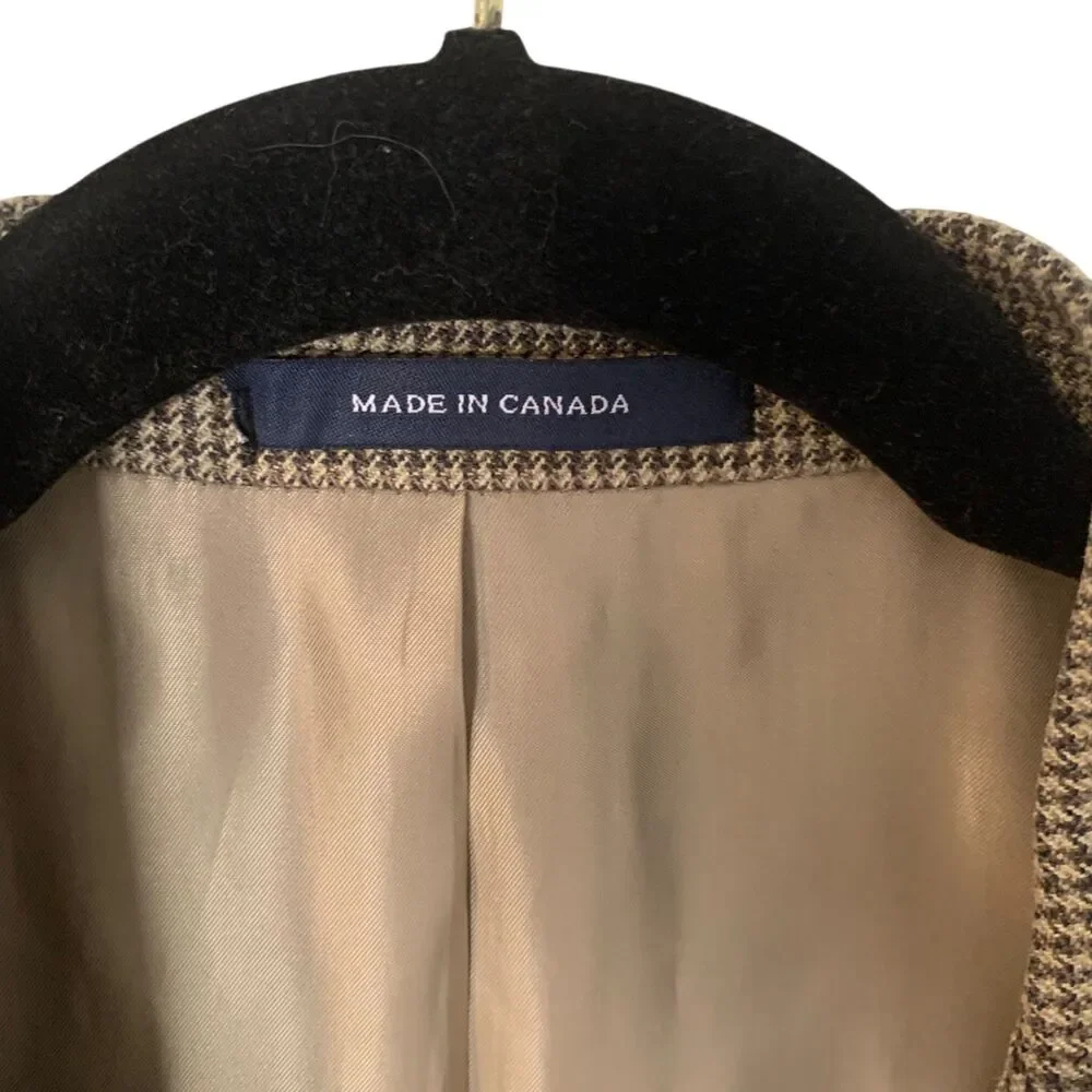 Ralph Lauren Mens Brown Houndstooth Wool Silk Blend Blazer Jacket 42L Preppy
